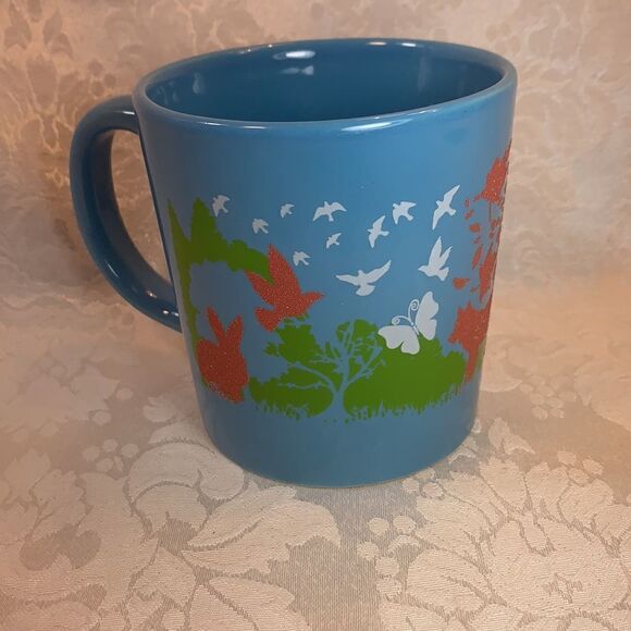 Valley Forge Blue Ceramic Embossed Fox Rabbit Bird Animal Forest Print 16 Ounce - Picture 4 of 5